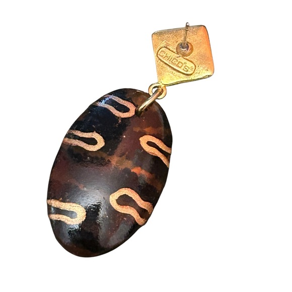 Vintage Chico's Dark Tortoiseshell-Style Dangle Earrings, Gold Tone, Post Back - Picture 2 of 7